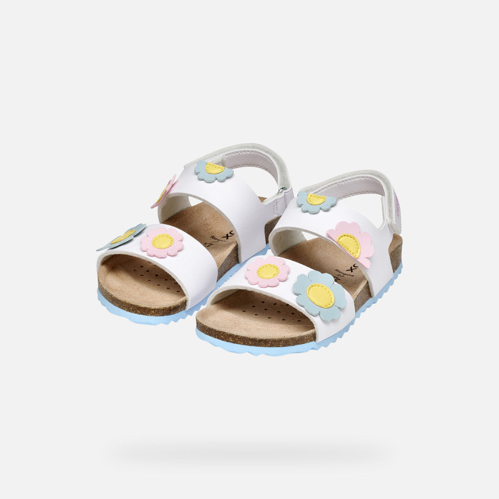 Girls' Adriel White/Crystal Open Sandals: Lightweight, Breathable, with Floral Accents