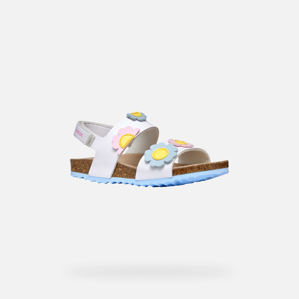 Girls' Adriel White/Crystal Open Sandals: Lightweight, Breathable, with Floral Accents