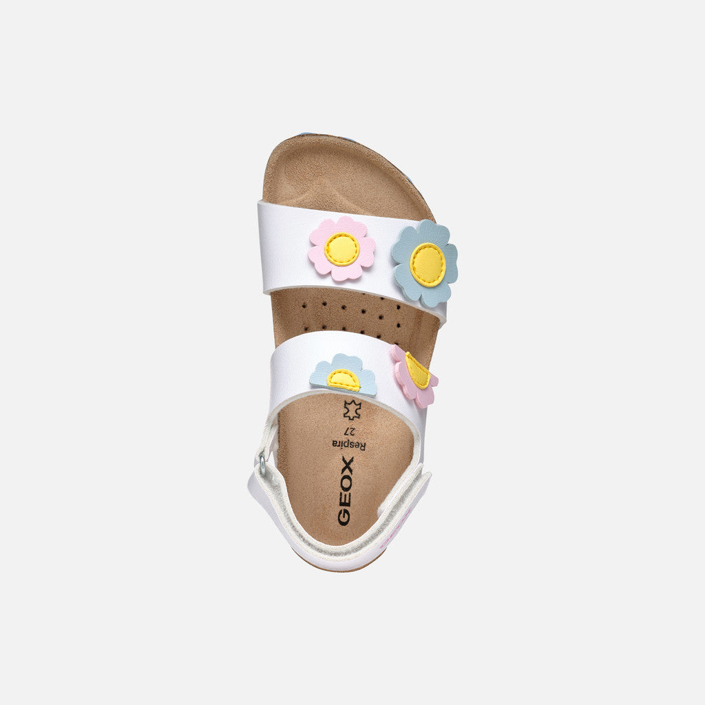 Girls' Adriel White/Crystal Open Sandals: Lightweight, Breathable, with Floral Accents