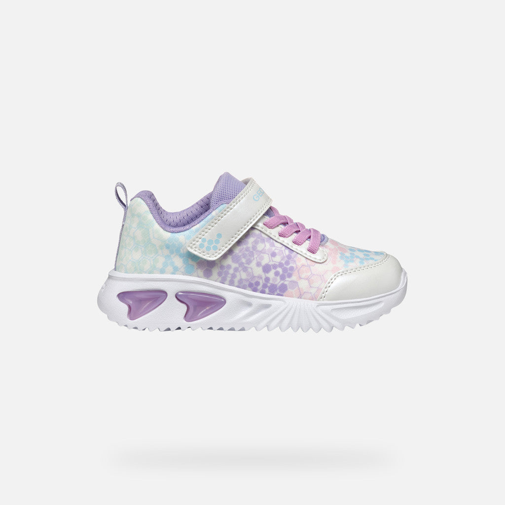 Geox Assister Girl White/Lilac Light-Up Sneakers for Kids with Cushioned Comfort