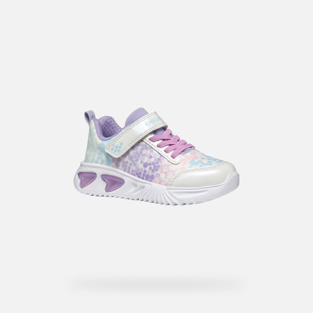 Geox Assister Girl White/Lilac Light-Up Sneakers for Kids with Cushioned Comfort