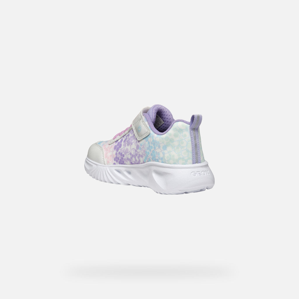 Geox Assister Girl White/Lilac Light-Up Sneakers for Kids with Cushioned Comfort