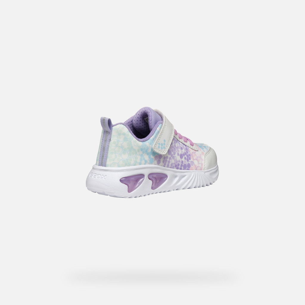 Geox Assister Girl White/Lilac Light-Up Sneakers for Kids with Cushioned Comfort