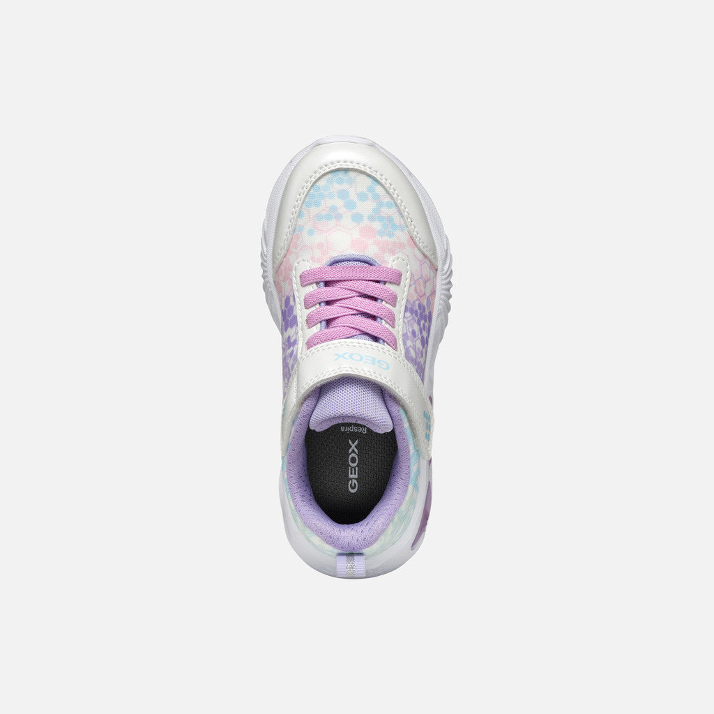 Geox Assister Girl White/Lilac Light-Up Sneakers for Kids with Cushioned Comfort