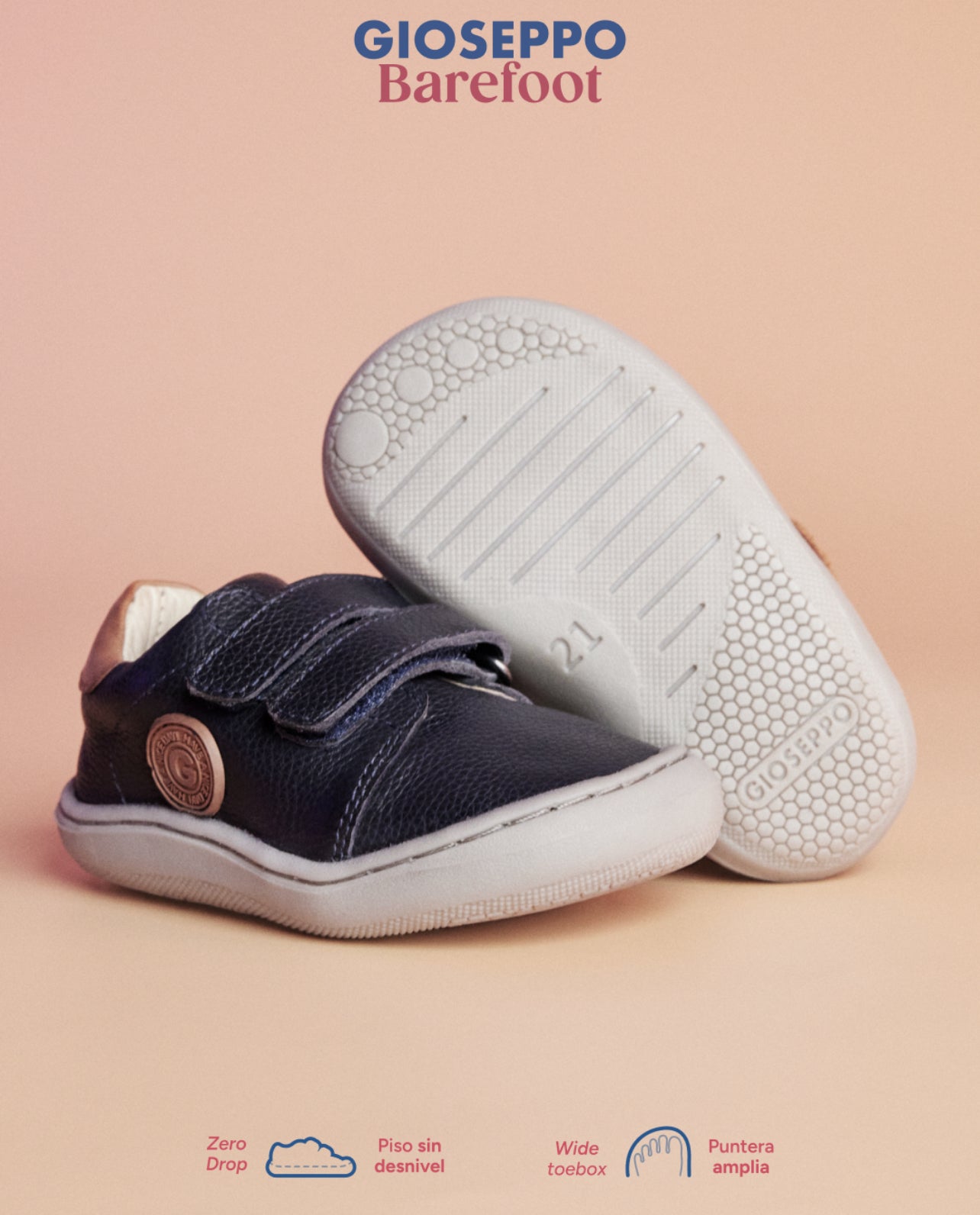 Gioseppo Barefoot Leather Blue boys Sneakers: Flexible, Breathable, Odor-Fighting 73553