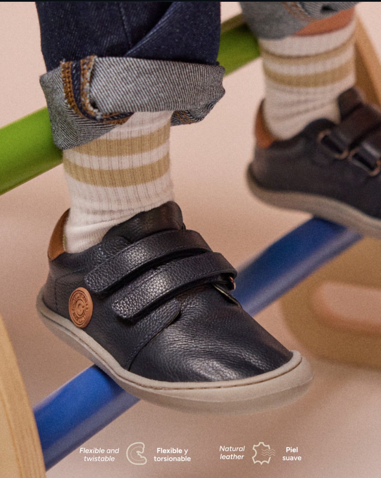 Gioseppo Barefoot Leather Blue boys Sneakers: Flexible, Breathable, Odor-Fighting 73553