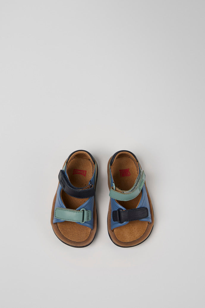 Camper Twins Kids' Multicolor Leather Sandals with Hook & Loop System