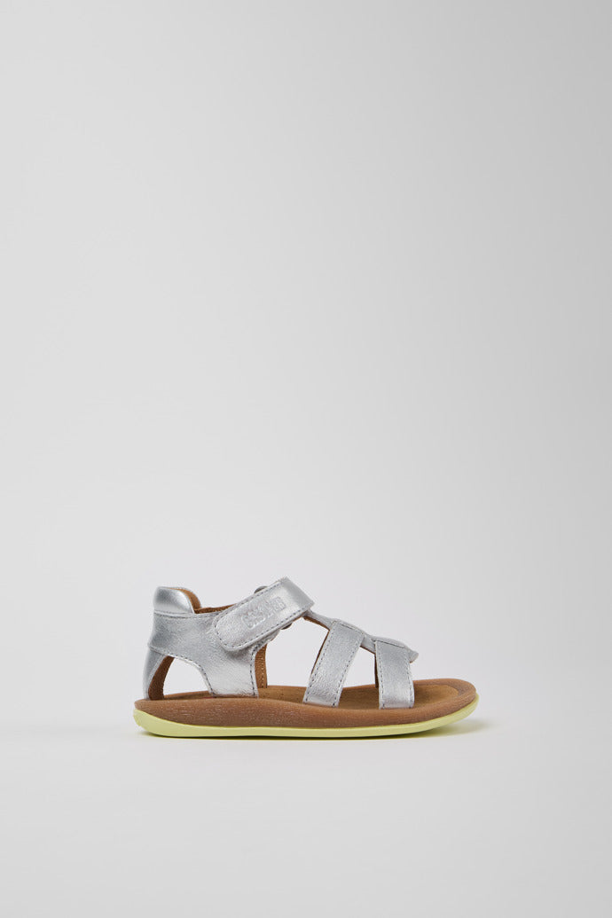 Camper Bicho Silver Leather Kids' Sandals - Adjustable, Ergonomic, Recycled Sole