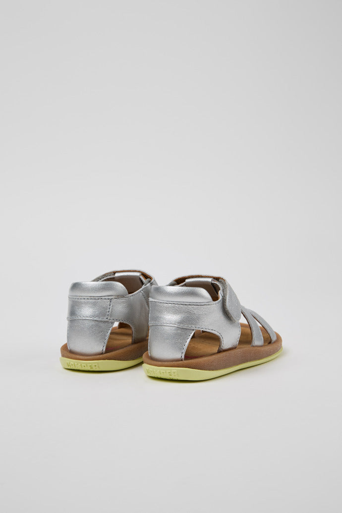 Camper Bicho Silver Leather Kids' Sandals - Adjustable, Ergonomic, Recycled Sole