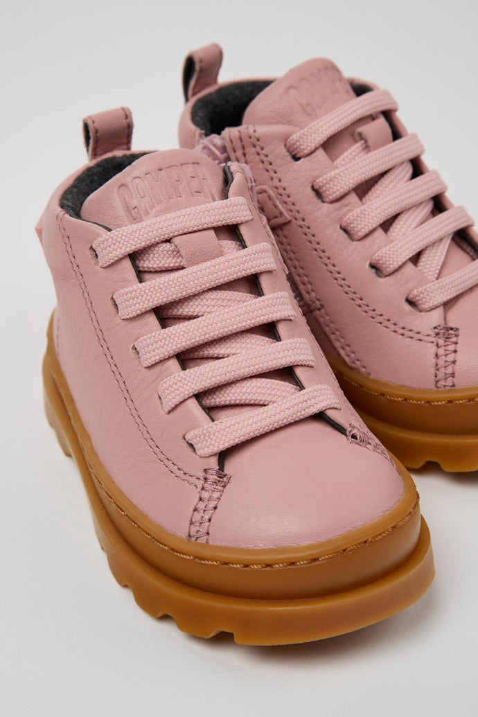 Camper Brutus Kids Pink Leather Ankle Boots | OrthoLite Recycled Footbed