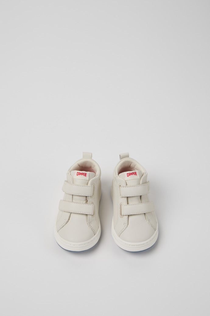Camper Twins White Black Leather Kids' Ankle Boots with Hook-and-Loop Closure