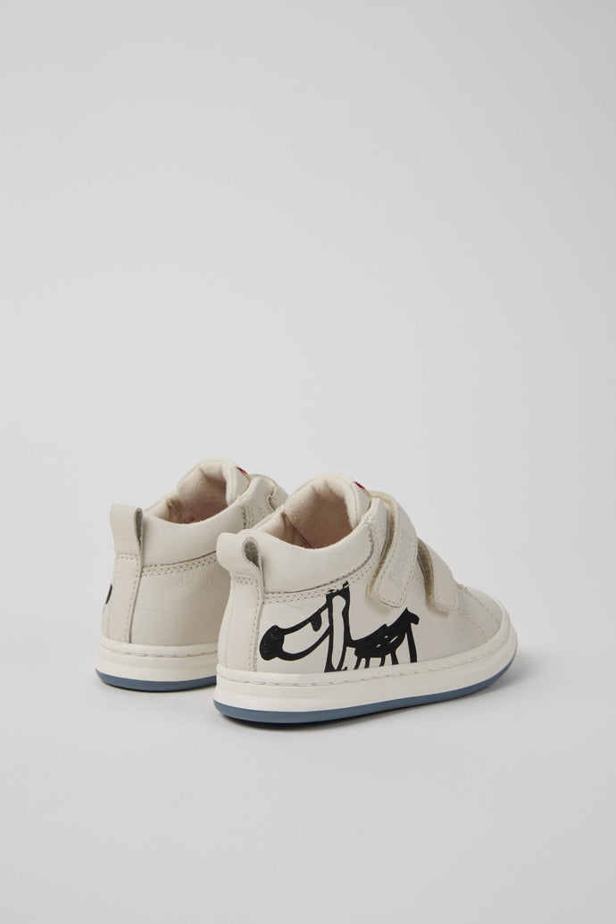 Camper Twins White Black Leather Kids' Ankle Boots with Hook-and-Loop Closure