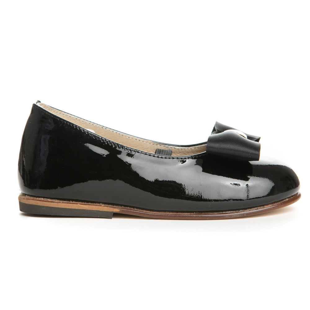 Babywalker Girls' Shiny Black Patent Leather Ballet Flats with Bow
