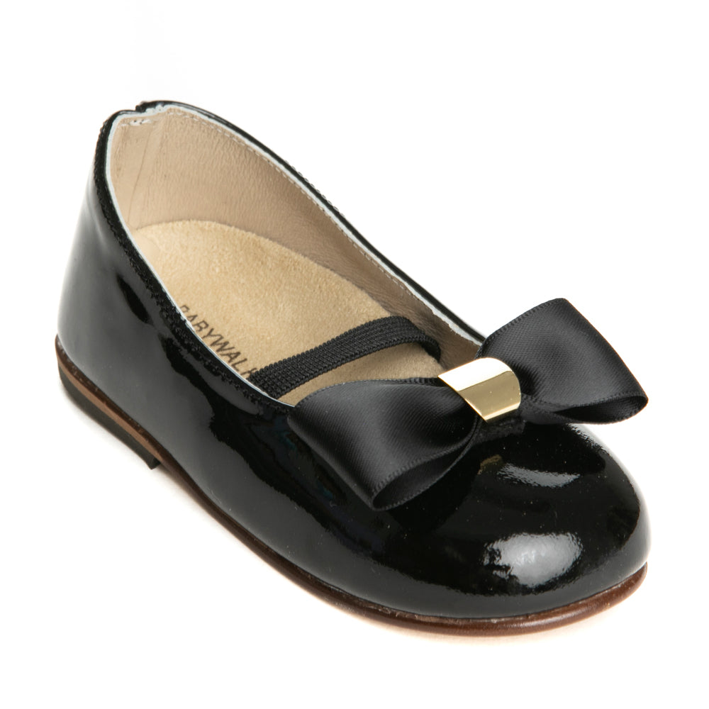 Babywalker Girls' Shiny Black Patent Leather Ballet Flats with Bow