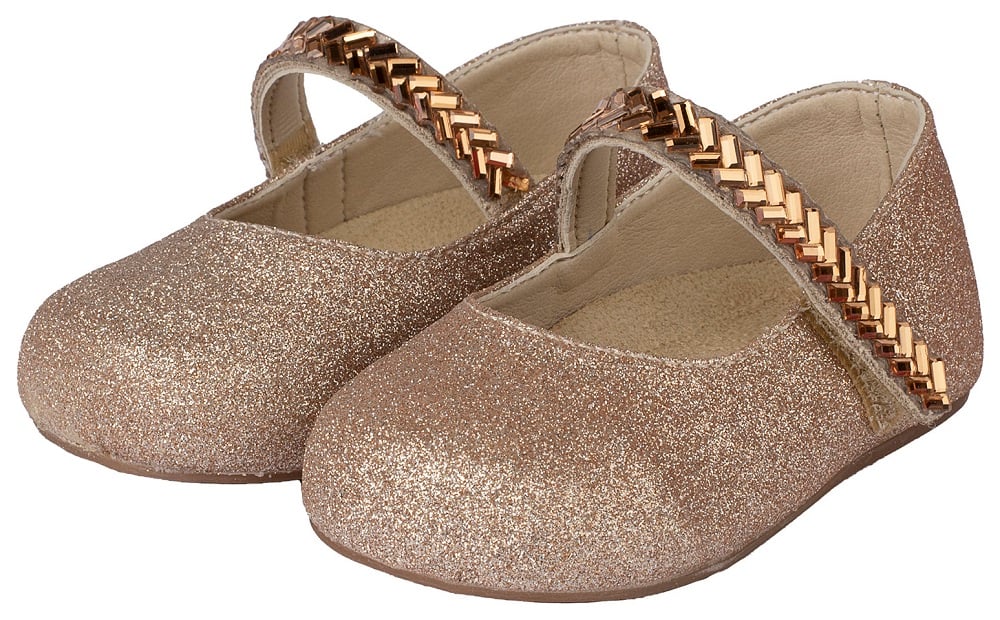 Copper BabyWalker Ballerina Shoes for Babies Elegant Crystal Barrette