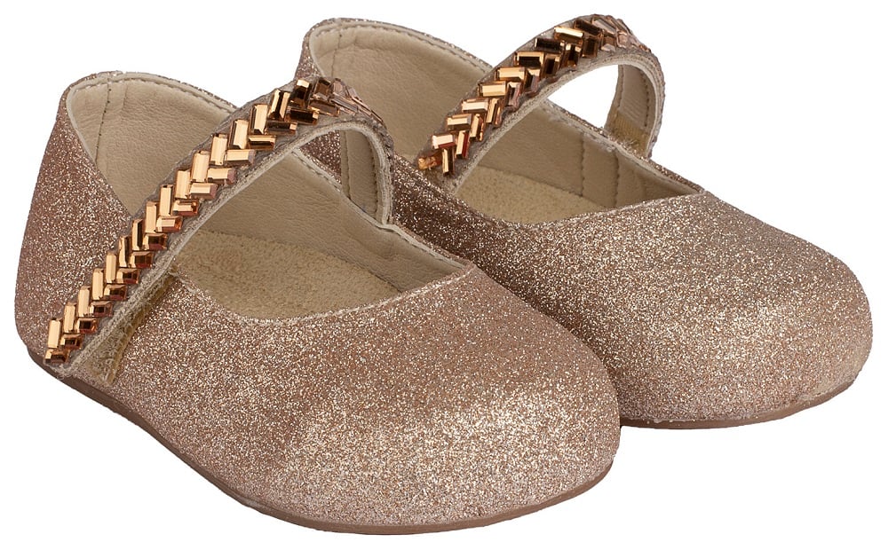 Copper BabyWalker Ballerina Shoes for Babies Elegant Crystal Barrette