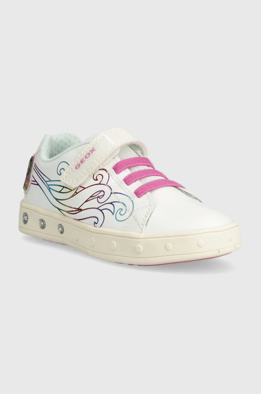 Geox Kids' White Light-Up Breathable Sneakers: Easy-On, Comfortable, Durable Everyday Footwear