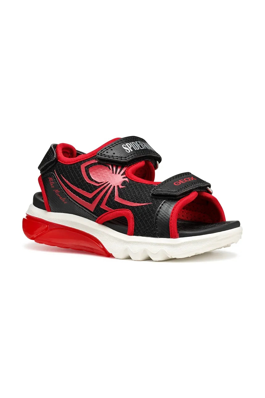 Geox Ciberdron Kids' Black Light-Up Sandals with Breathable Velcro Closure