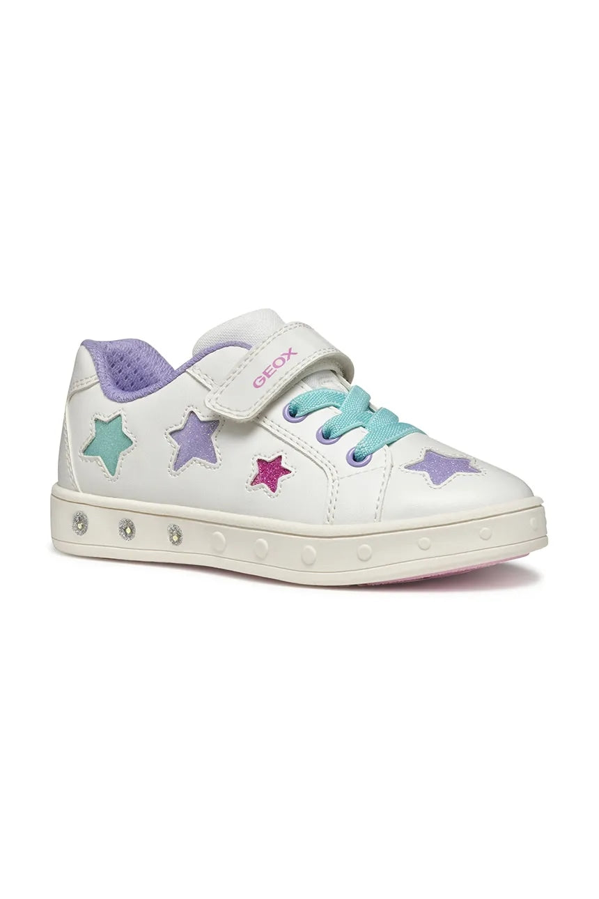 Geox Skylin Kids' Breathable Light-Up Sneakers - White Athletic Shoes for Girls