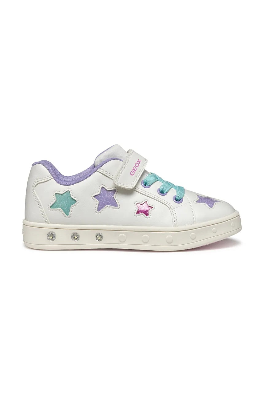 Geox Skylin Kids' Breathable Light-Up Sneakers - White Athletic Shoes for Girls