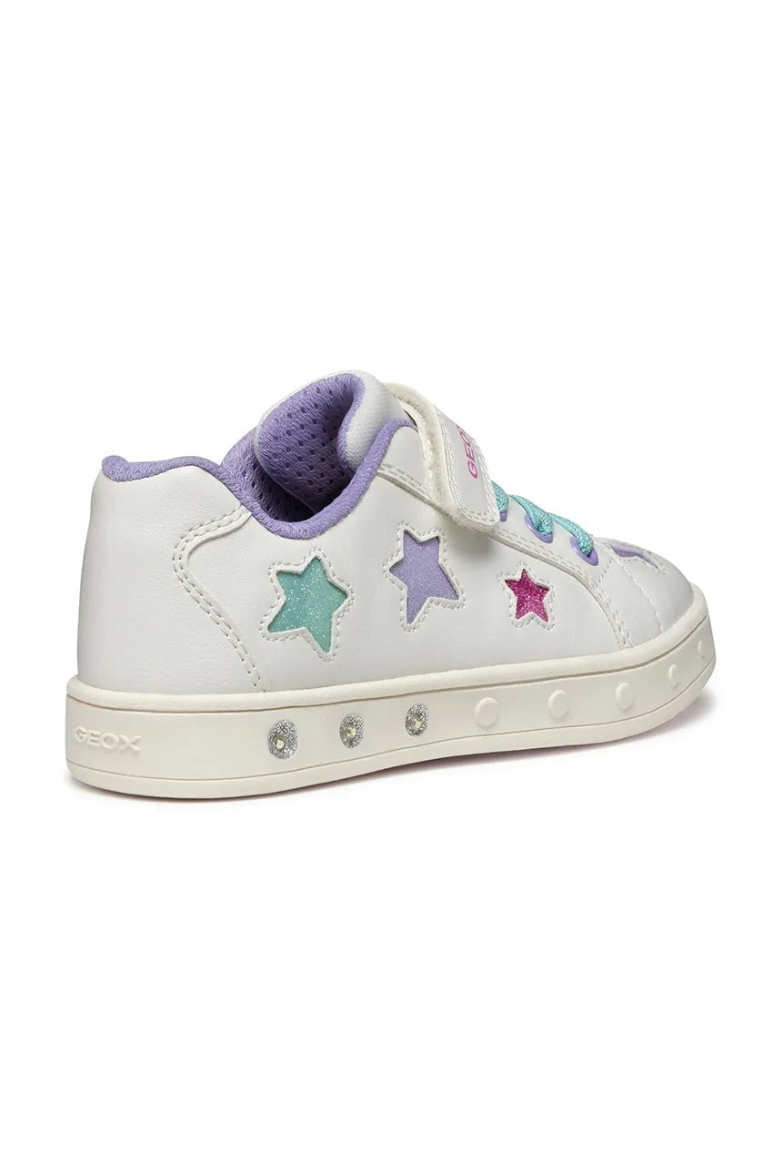 Geox Skylin Kids' Breathable Light-Up Sneakers - White Athletic Shoes for Girls