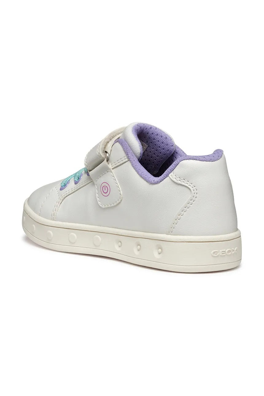 Geox Skylin Kids' Breathable Light-Up Sneakers - White Athletic Shoes for Girls