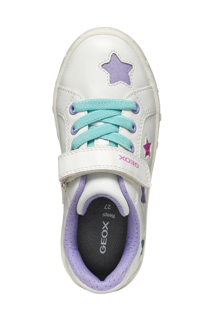 Geox Skylin Kids' Breathable Light-Up Sneakers - White Athletic Shoes for Girls