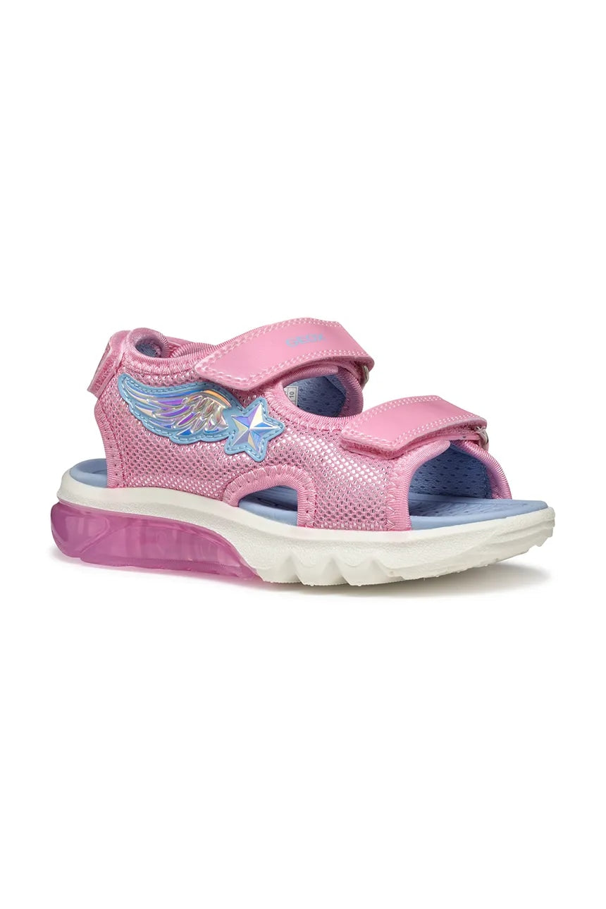 Geox Ciberdron Kids' Breathable Light-Up Pink Sandals with Velcro Straps