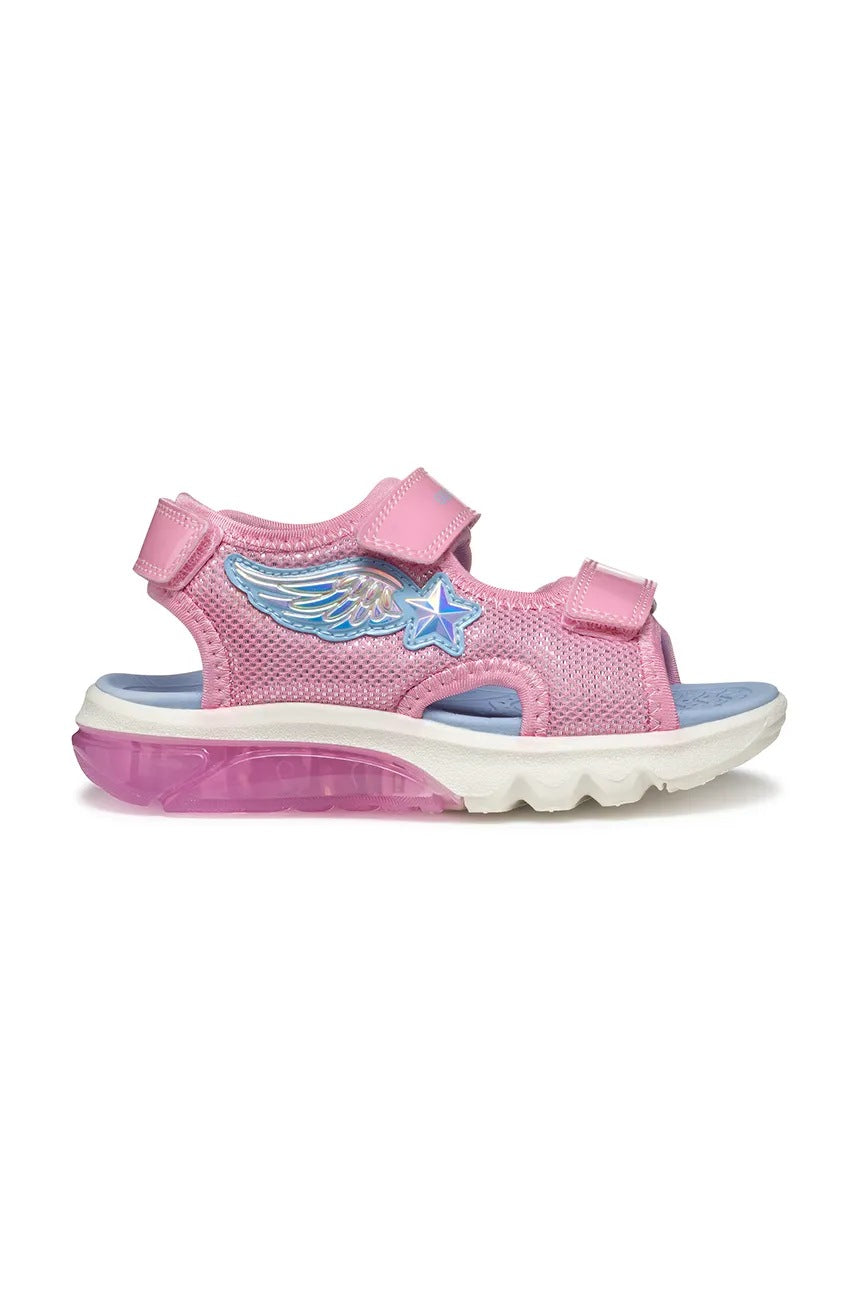 Geox Ciberdron Kids' Breathable Light-Up Pink Sandals with Velcro Straps