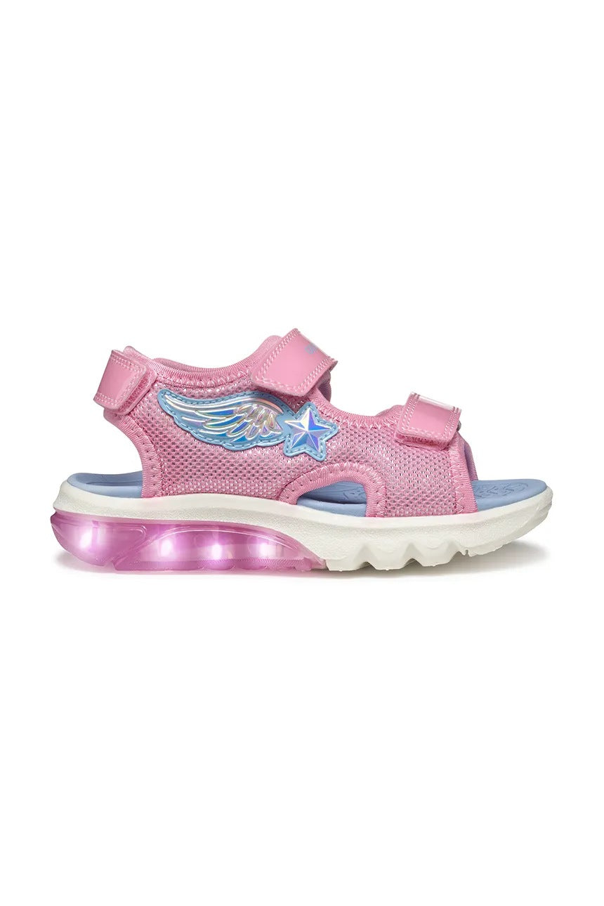 Geox Ciberdron Kids' Breathable Light-Up Pink Sandals with Velcro Straps