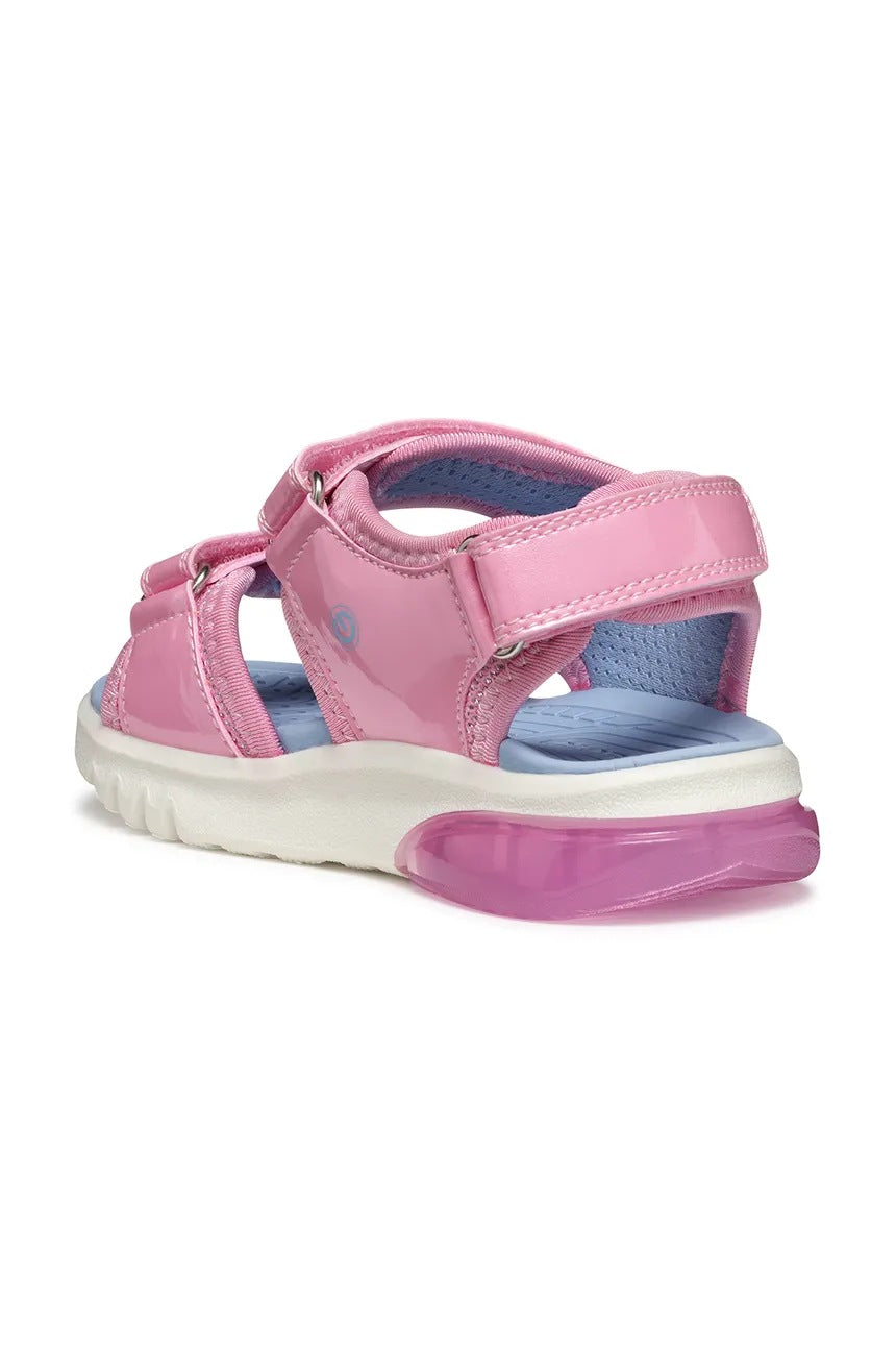 Geox Ciberdron Kids' Breathable Light-Up Pink Sandals with Velcro Straps
