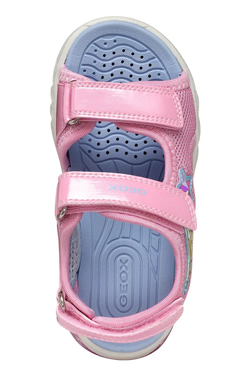 Geox Ciberdron Kids' Breathable Light-Up Pink Sandals with Velcro Straps