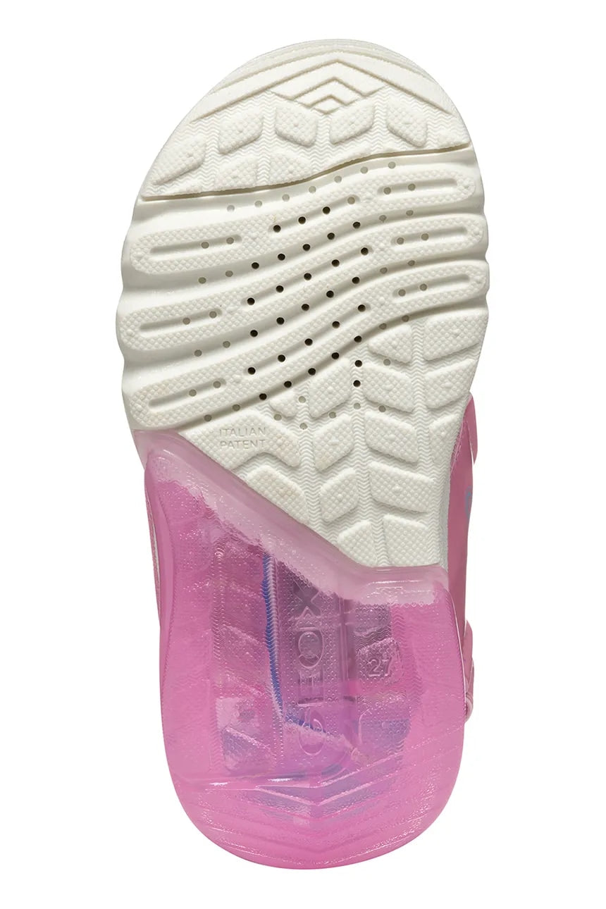 Geox Ciberdron Kids' Breathable Light-Up Pink Sandals with Velcro Straps