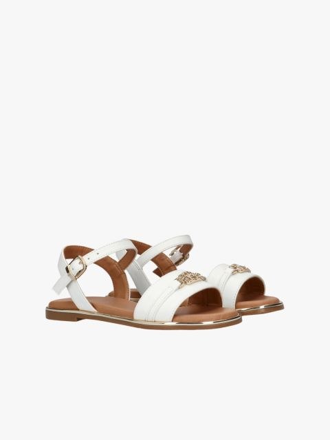Tommy Hilfiger Girls' TH Monogram Plaque White Sandals with Buckle Closure
