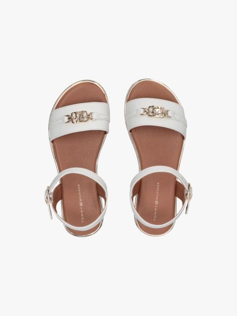 Tommy Hilfiger Girls' TH Monogram Plaque White Sandals with Buckle Closure