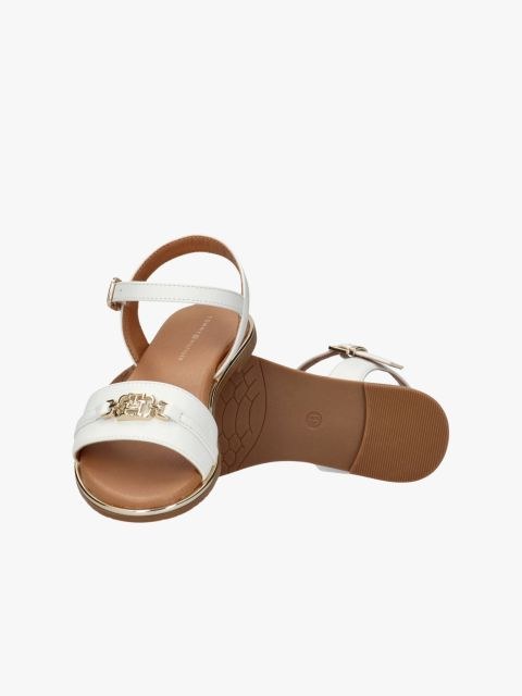 Tommy Hilfiger Girls' TH Monogram Plaque White Sandals with Buckle Closure