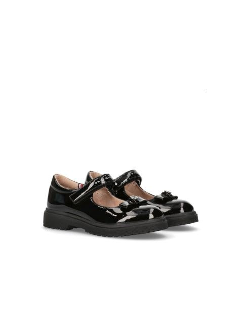 Tommy Hilfiger Girls' Black Leather Velcro Ballet Flats - Formal Kids' Shoes
