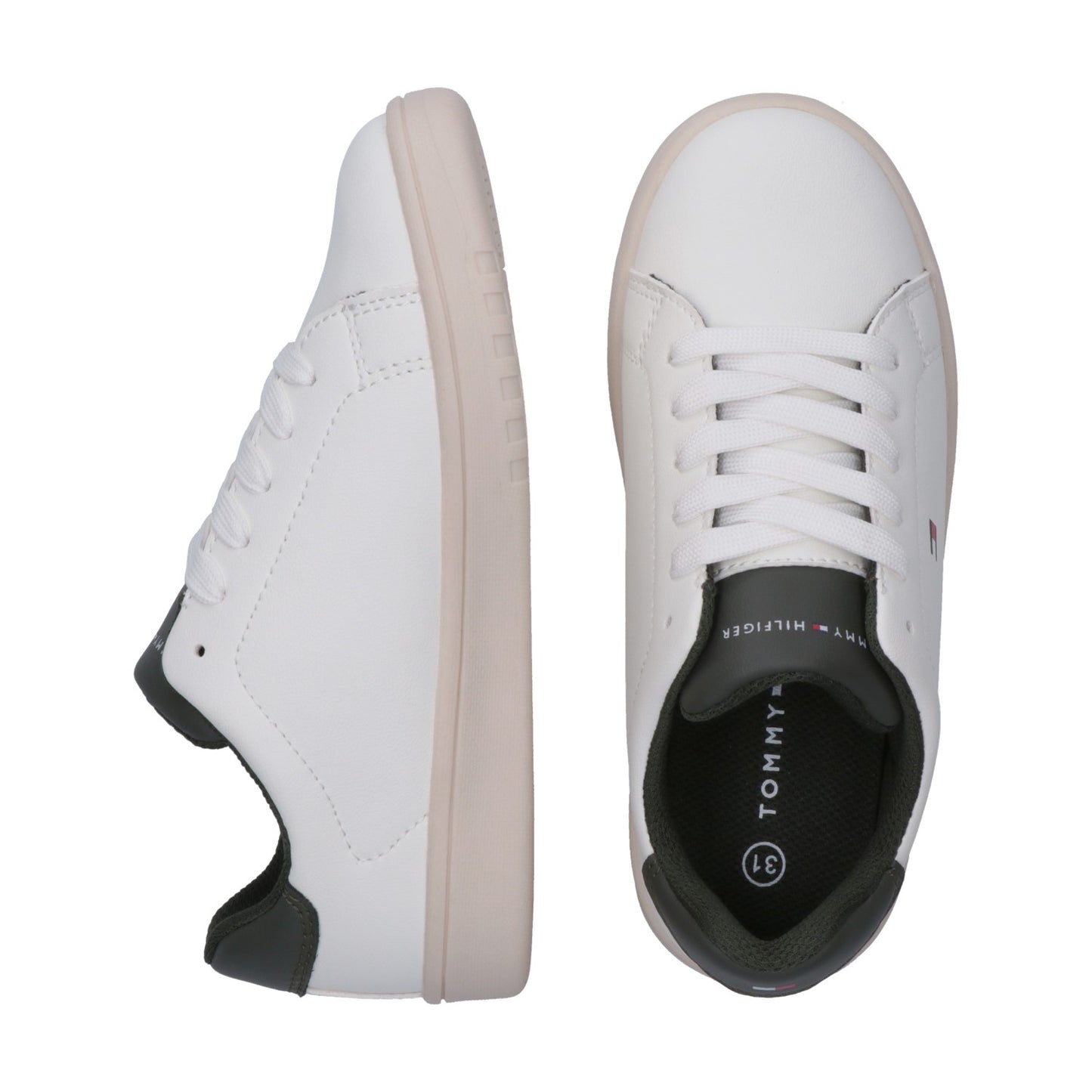 Tommy Hilfiger White Green Eco Leather Sneakers T3X9-34073-1355