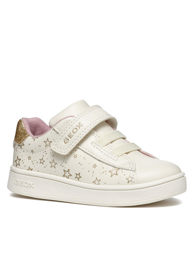 Geox Eclyper Girl B455MA Kids' Ivory Gold Star Sneakers with Velcro