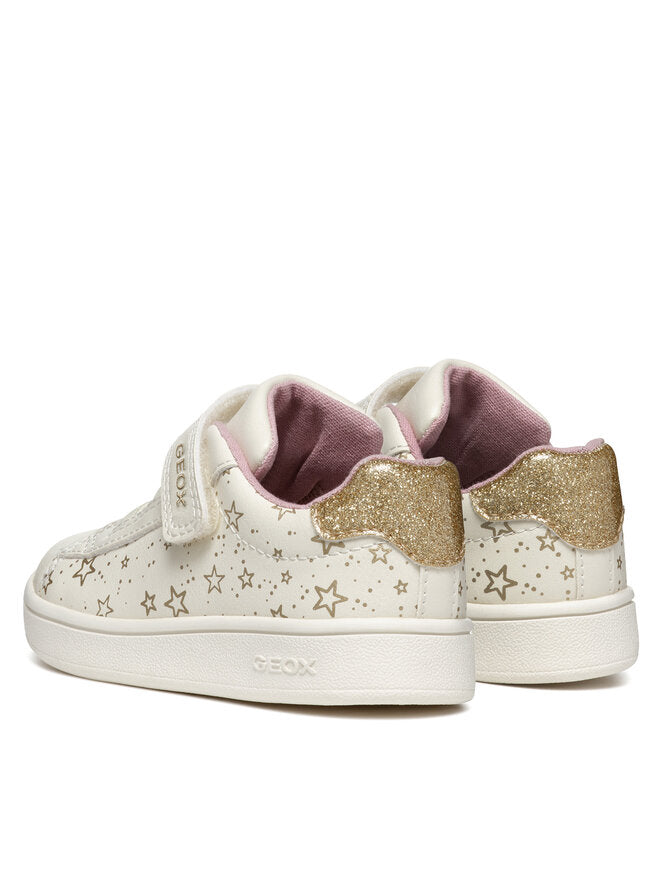 Geox Eclyper Girl B455MA Kids' Ivory Gold Star Sneakers with Velcro