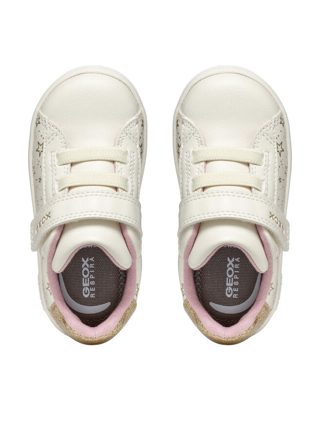 Geox Eclyper Girl B455MA Kids' Ivory Gold Star Sneakers with Velcro