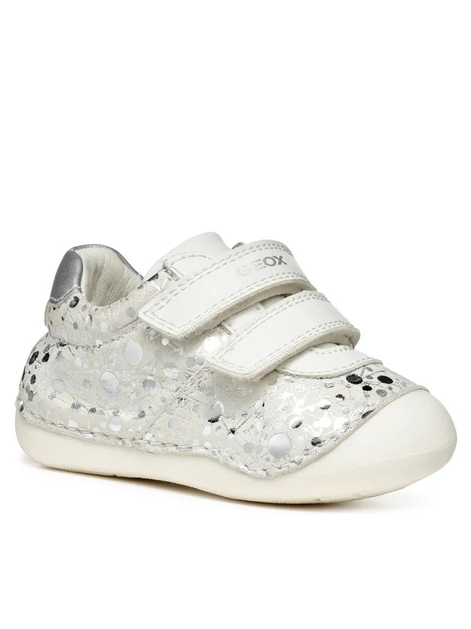 Geox Baby Girl first steps sneakers. White Silver B9440B