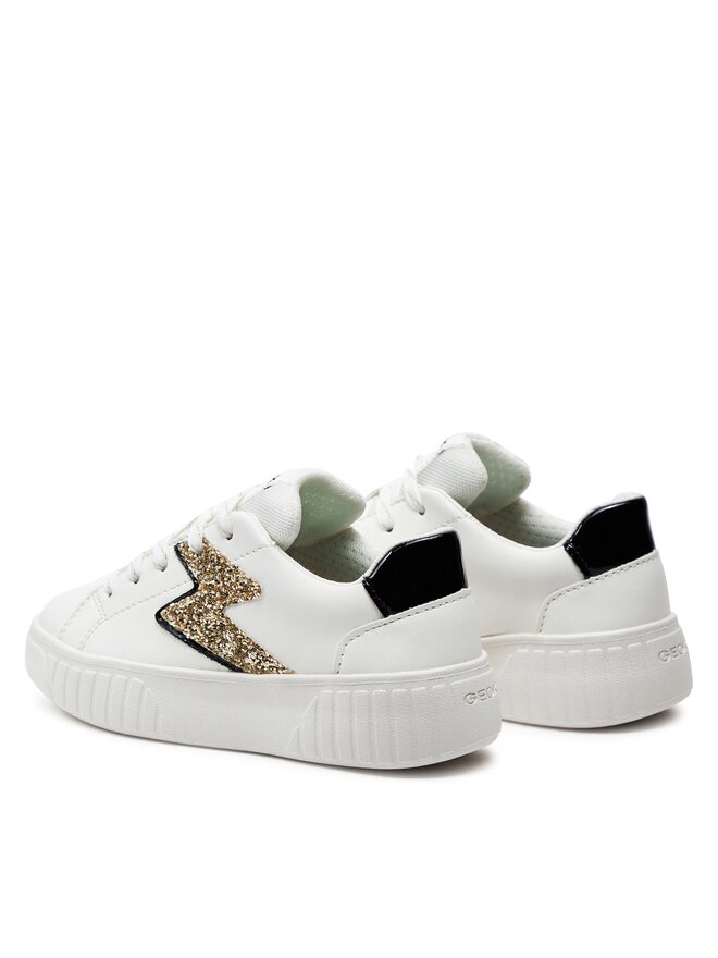 Geox J Mikiroshi Girl's White Black Low-Top Athletic Breathable Sneakers