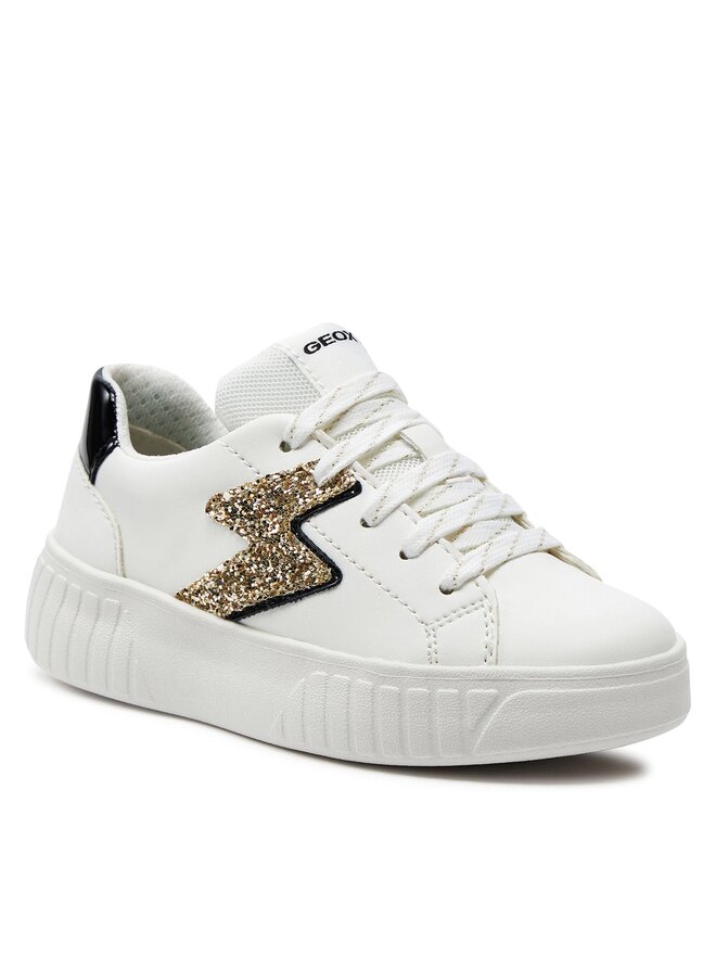 Geox J Mikiroshi Girl's White Black Low-Top Athletic Breathable Sneakers
