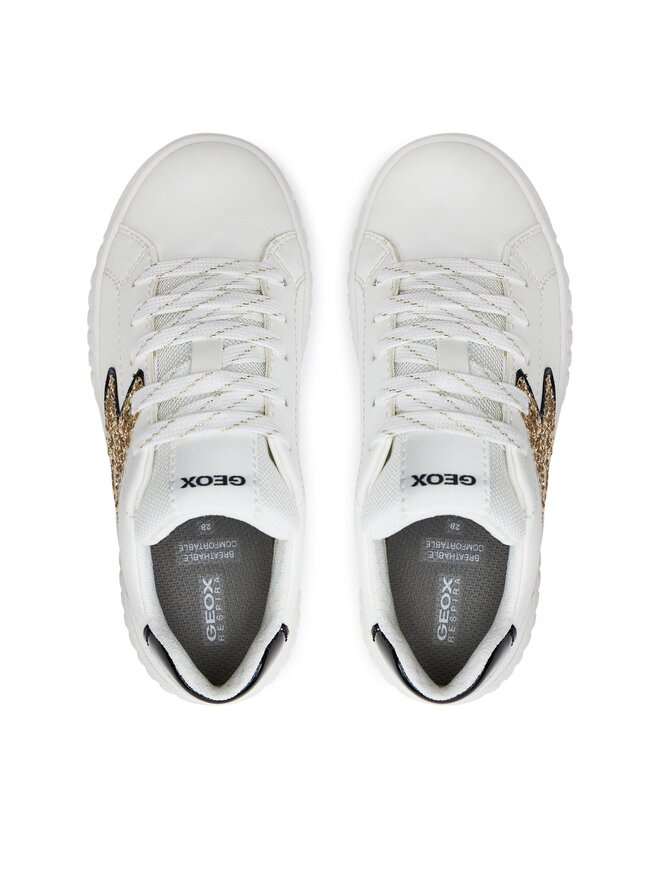 Geox J Mikiroshi Girl's White Black Low-Top Athletic Breathable Sneakers