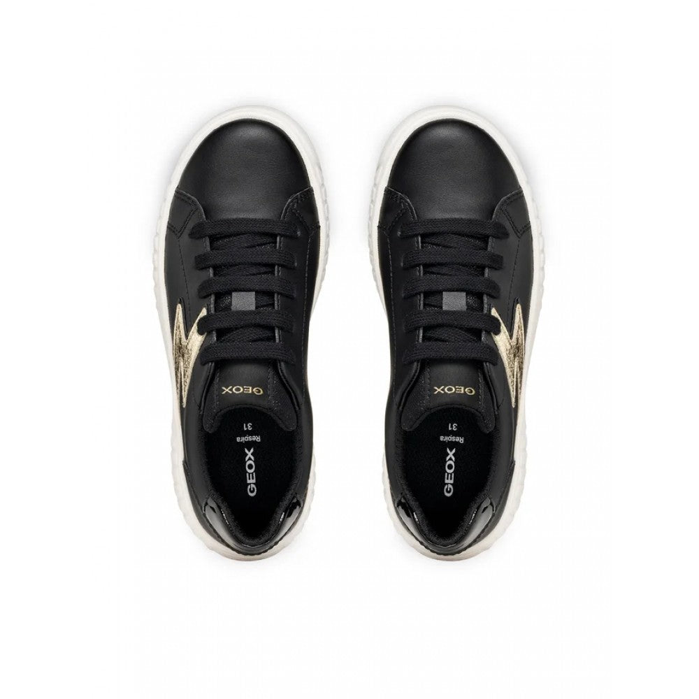GEOX Mikiroshi Girls' Black & Gold Glitter Comfortable Breathable Kids Sneakers