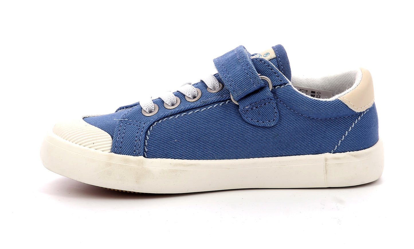 Kickers Kids' Blue Canvas Velcro Strap Sneakers with Fun Bus Print