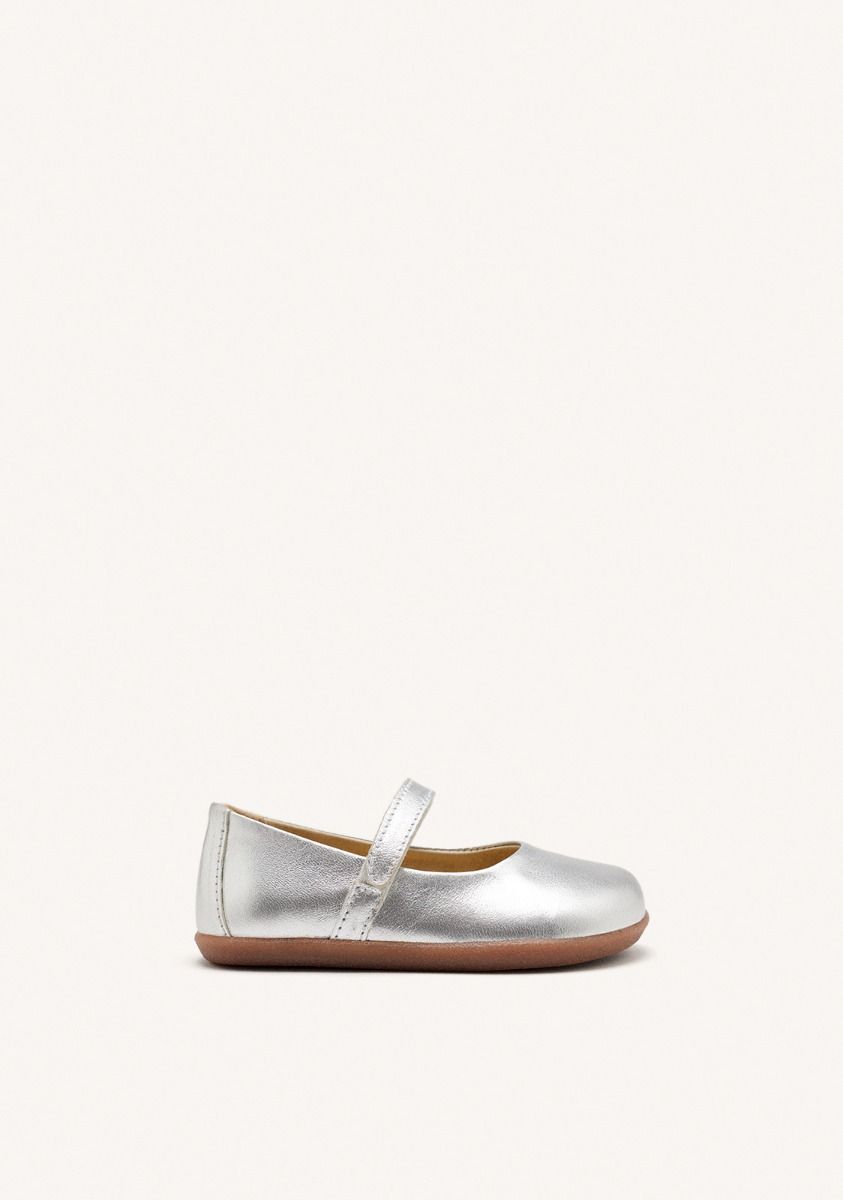 Gioseppo Barefoot Silver Leather Mary Jane Ballet Flats for Natural Stride
