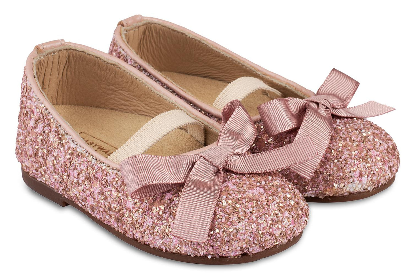 Babywalker Pink Glitter Ballerina Shoes with Gros Grain Bowknot 5581