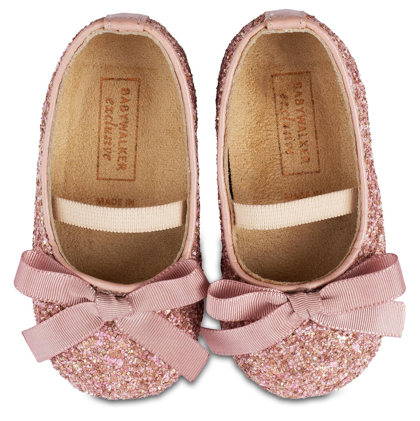 Babywalker Pink Glitter Ballerina Shoes with Gros Grain Bowknot 5581